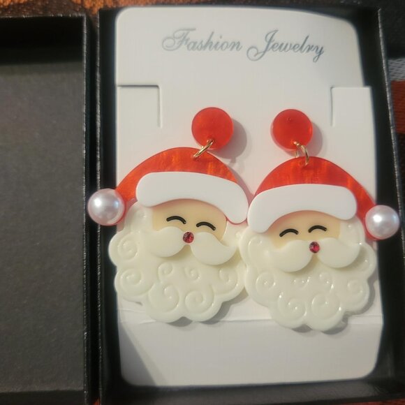 Red Santa Claus Dangle Earrings Christmas Accessories Holiday Jewelry Xmas Gift - Picture 6 of 9